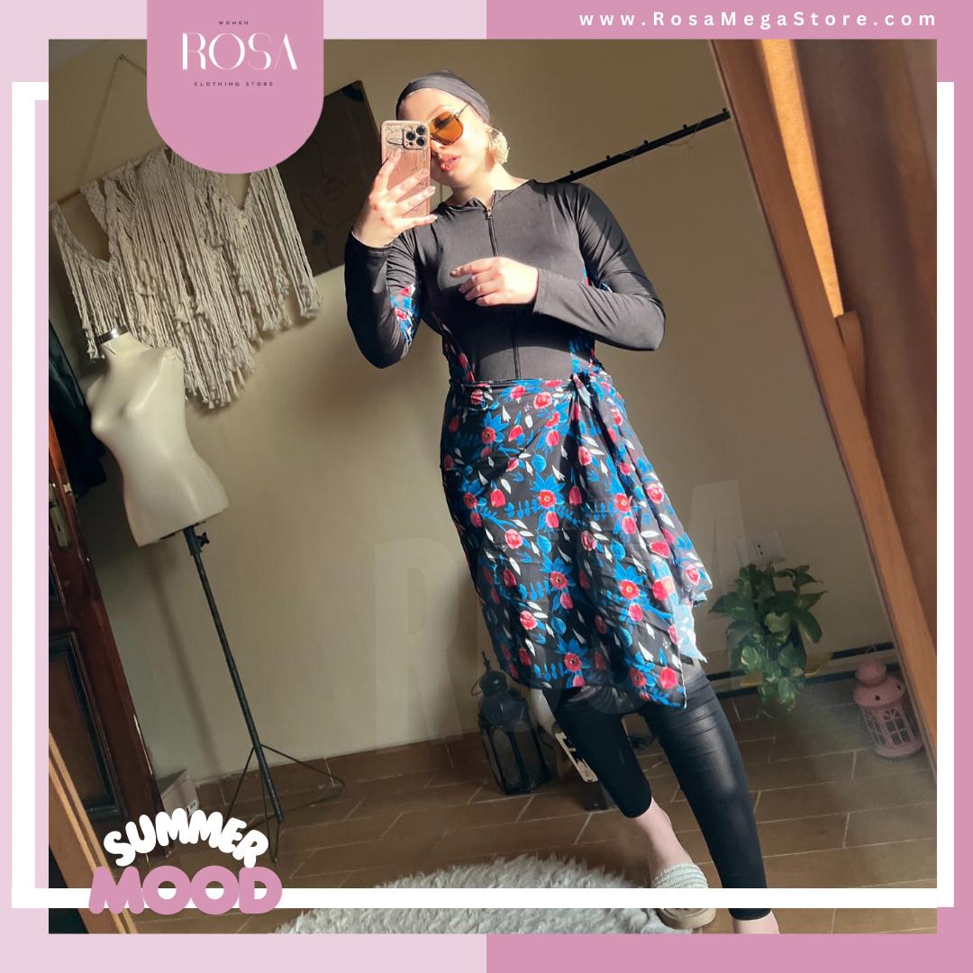 بوركيني اسود ربع ورده