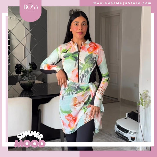 بوركيني اسود في ورد صباع