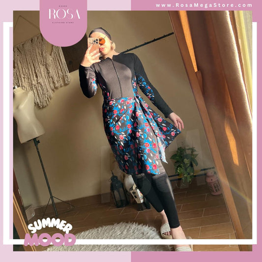 بوركيني اسود ربع ورده